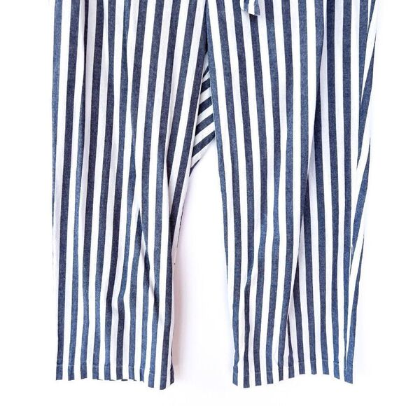 Zara White Blue Gray Striped Paper Bag 100% Cotton Pants Small - Picture 5 of 8